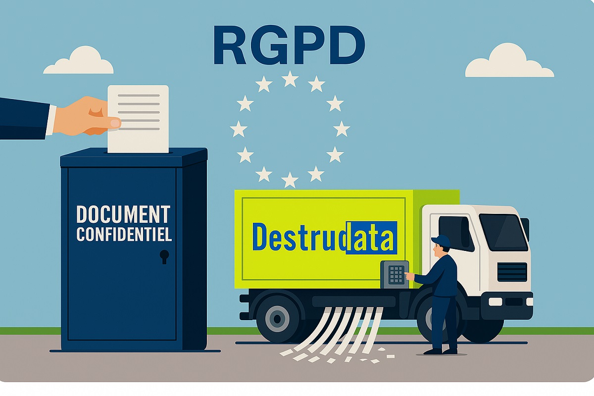 Destruction d’archives ponctuelle régulière 2 Camion Destrudata et collecteur sécurisé destruction d'archives